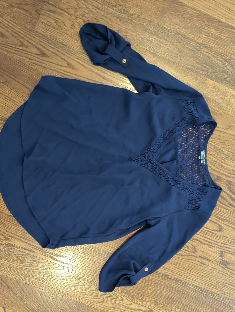 Papermoon Navy Lace-Trim V-Neck Blouse